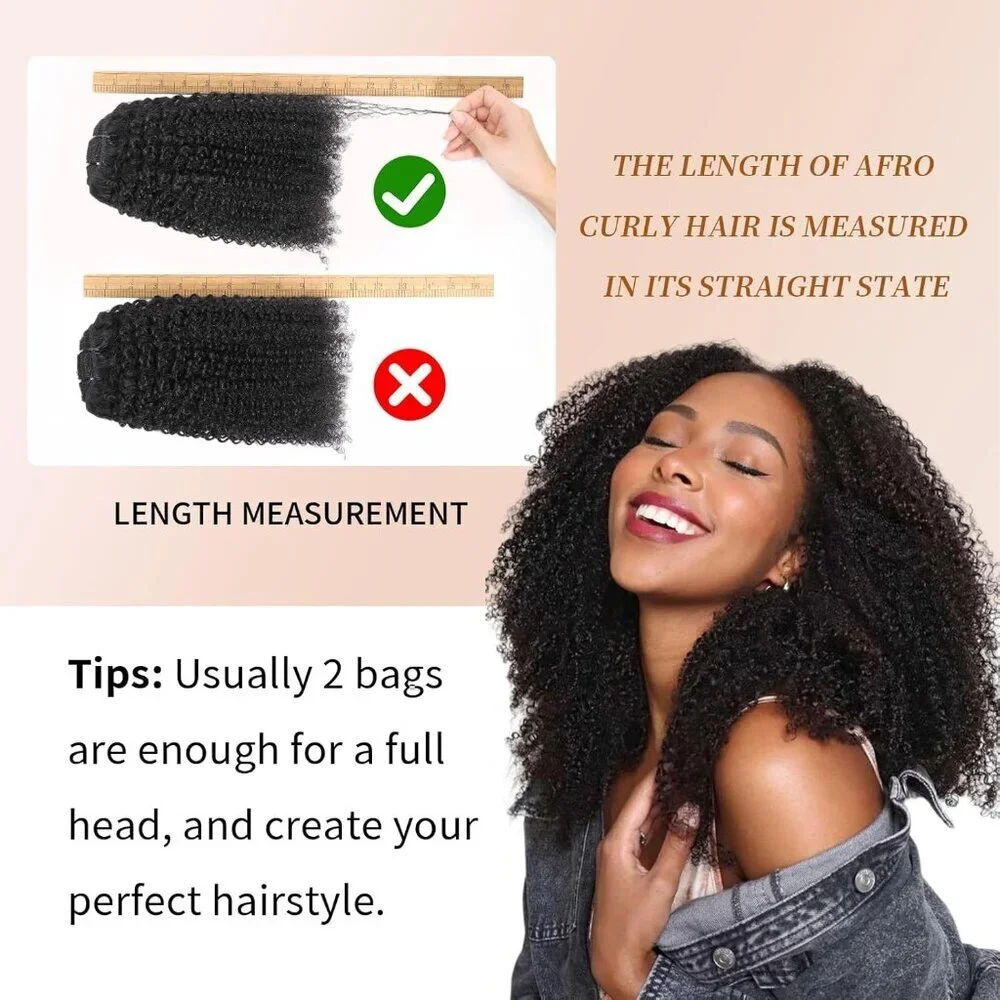 Human Hair Clip Ins Afro Kinky Curly 14 Inch 8pcs Natural Black Perfect for Blac beauty youth Afro Kinky Curly Clip In Hair Jamaica | Ubuy main image 4